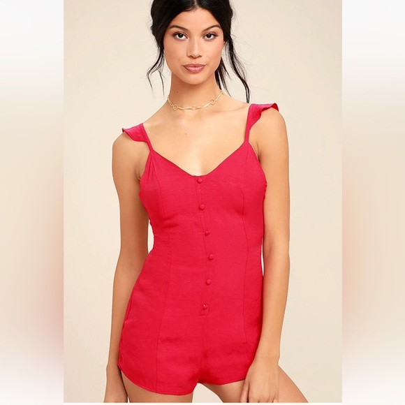 Lulu’s Women's Red Ruffle Backless Romper - Picture 2 of 3